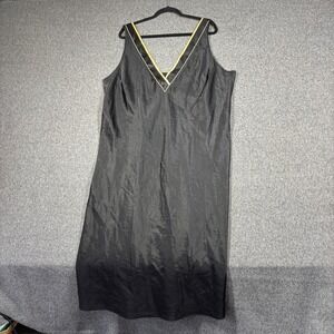 Jones New York Black Satin V-Neck Midi Dress Gold Trim Plus Size 3X